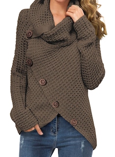 Foto 1 | Foto 1 | Jersey Grecerelle De Cuello Alto Para Mujer, Grueso, Color Caqui Oscuro, Talla M - Venta Internacional.