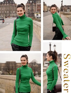 Foto 4 | Foto 4 | Jersey V28 De Manga Larga De Punto Con Cuello Alto Elástico Para Mujer - Venta Internacional.