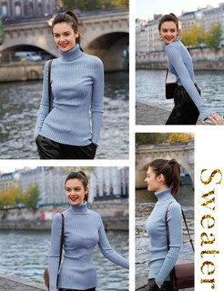 Foto 4 | Foto 4 | Jersey V28 De Manga Larga De Punto Con Cuello Alto Elástico Para Mujer - Venta Internacional.