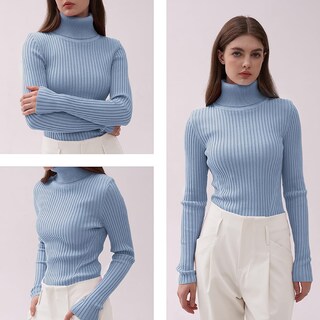 Foto 5 | Foto 5 | Jersey V28 De Manga Larga De Punto Con Cuello Alto Elástico Para Mujer - Venta Internacional.