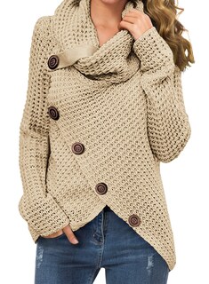 Foto 1 | Foto 1 | Jersey Grecerelle Para Mujer, Cuello Alto, Punto Grueso, Color Caqui, 2xl - Venta Internacional.