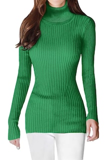 Foto 2 | Foto 2 | Jersey V28 De Punto Elástico Con Cuello Alto Para Mujer, Color Verde Bosque - Venta Internacional.