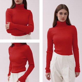 Foto 5 | Foto 5 | Jersey V28 Para Mujer, Elástico, Cuello Alto, Tejido Rojo, 2xl - Venta Internacional.