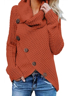 Foto 1 | Foto 1 | Jersey Grecerelle Para Mujer, Cuello Alto, Grueso, Naranja Y Rojo - Venta Internacional.