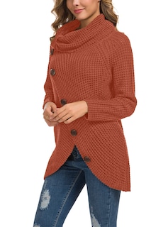 Foto 3 | Foto 3 | Jersey Grecerelle Para Mujer, Cuello Alto, Grueso, Naranja Y Rojo - Venta Internacional.
