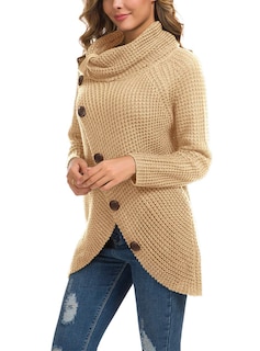 Foto 2 | Foto 2 | Jersey Grecerelle Para Mujer, Cuello Alto, Grueso, Beige - Venta Internacional.