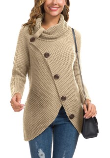 Foto 6 | Foto 6 | Jersey Grecerelle De Punto Grueso Con Cuello Alto Para Mujer, Color Caqui, Talla M - Venta Internacional.