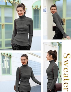 Foto 4 | Foto 4 | Jersey V28 De Manga Larga De Punto Con Cuello Alto Elástico Para Mujer - Venta Internacional.