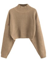 Suéter Zaful De Cuello Alto Recortado Con Manga De Farol Para Mujer - Venta Internacional