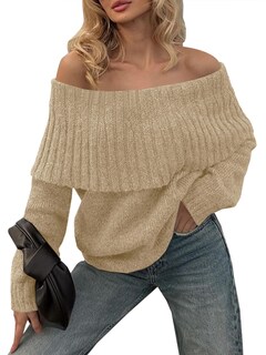 Foto 2 | Foto 2 | Jersey Saodimallsu De Punto Holgado Con Hombros Descubiertos Para Mujer De Otoño, Caqui - Venta Internacional.
