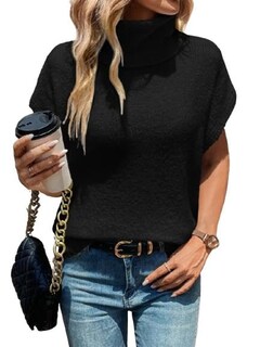 Foto 1 | Foto 1 | Chaleco Tipo Suéter Wdirara, Cuello Alto, Manga Corta, Punto, Negro, Xl - Venta Internacional.