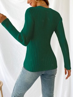 Foto 5 | Foto 5 | Jersey Cupshe Para Mujer, Cuello En V, Manga Larga, Tejido Trenzado, Verde Oscuro - Venta Internacional.