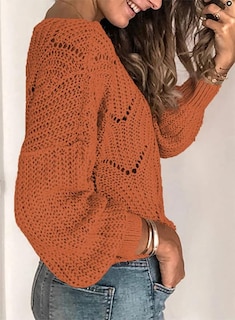 Foto 4 | Foto 4 | Jersey Dokotoo Para Mujer, Cuello Redondo, Hueco, Tejido Trenzado, Naranja - Venta Internacional.