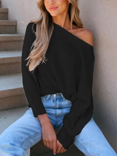 Foto 6 | Foto 6 | Jersey Cupshe Con Hombros Descubiertos De Manga Larga Para Mujer, Color Negro, Talla M - Venta Internacional.