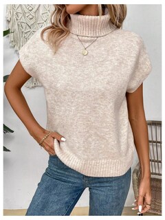 Foto 3 | Foto 3 | Chaleco Tipo Suéter Wdirara, Cuello Alto, Manga Corta, Ropa De Punto Para Mujer - Venta Internacional.