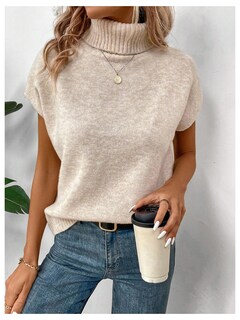 Foto 4 | Foto 4 | Chaleco Tipo Suéter Wdirara, Cuello Alto, Manga Corta, Ropa De Punto Para Mujer - Venta Internacional.
