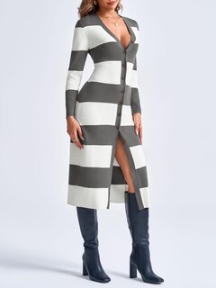 Foto 3 | Foto 3 | Vestido Tipo Suéter Saodimallsu A Rayas Con Cuello En V Y Botones De Manga Larga - Venta Internacional.