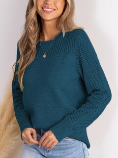 Foto 5 | Foto 5 | Jersey Cupshe Para Mujer, Manga Larga, Cuello Redondo, Tejido Azul, Talla M - Venta Internacional.