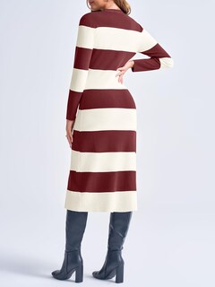 Foto 6 | Foto 6 | Vestido Tipo Suéter Saodimallsu A Rayas Con Cuello En V Y Manga Larga, Color Rojo Vino - Venta Internacional.