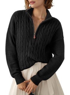 Foto 1 | Foto 1 | Jersey Dokotoo Negro Acanalado Con Cuello En V Y Cremallera Para Mujer Otoño-invierno - Venta Internacional.