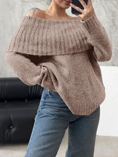 Foto 3 | Foto 3 | Jersey Saodimallsu Para Mujer, Tejido Con Hombros Descubiertos, Color Caqui Claro - Venta Internacional.