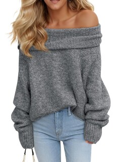 Foto 1 | Foto 1 | Jersey Saodimallsu De Punto Gris Con Hombros Descubiertos Para Mujer - Venta Internacional.