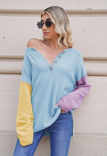Foto 5 | Foto 5 | Suéter Pink Queen Fall 2024 Trendy Batwing Loose Blue Para Mujer - Venta Internacional.