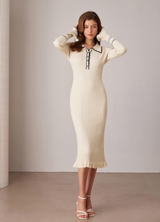 Foto 7 | Foto 7 | Vestido Tipo Jersey Grace Karin De Punto Con Cuello En V Y Manga Larga, Color Albaricoque - Venta Internacional.