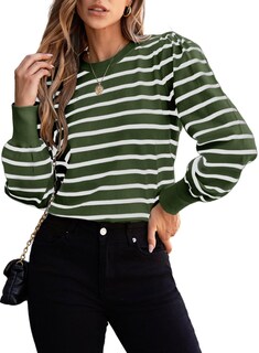 Foto 1 | Foto 1 | Jersey Dokotoo Para Mujer A Rayas Con Cuello Redondo Y Mangas Abullonadas, Color Verde - Venta Internacional.