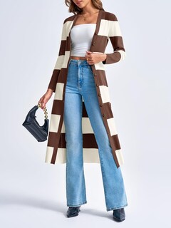 Foto 5 | Foto 5 | Vestido Tipo Suéter Saodimallsu A Rayas Con Cuello En V Y Botones, Color Café, Para Mujer - Venta Internacional.