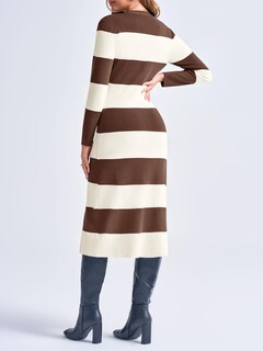 Foto 6 | Foto 6 | Vestido Tipo Suéter Saodimallsu A Rayas Con Cuello En V Y Botones, Color Café, Para Mujer - Venta Internacional.