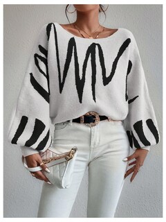 Foto 5 | Foto 5 | Jersey Verdusa Con Hombros Descubiertos Para Mujer, Blanco Y Negro - Venta Internacional.