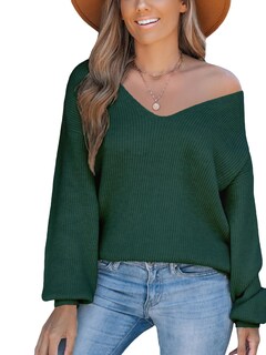 Foto 1 | Foto 1 | Jersey Cupshe Para Mujer, Cuello En V, Manga Larga, Lazo, Gran Tamaño, Verde - Venta Internacional.