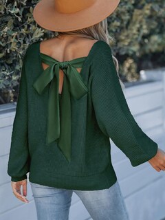 Foto 2 | Foto 2 | Jersey Cupshe Para Mujer, Cuello En V, Manga Larga, Lazo, Gran Tamaño, Verde - Venta Internacional.