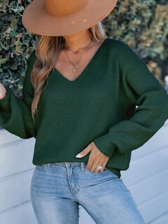 Foto 4 | Foto 4 | Jersey Cupshe Para Mujer, Cuello En V, Manga Larga, Lazo, Gran Tamaño, Verde - Venta Internacional.