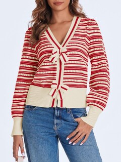 Foto 4 | Foto 4 | Suéter Saodimallsu A Rayas Con Cuello En V Corto Y Manga Abullonada Para Mujer - Venta Internacional.