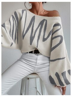 Foto 4 | Foto 4 | Jersey Verdusa Para Mujer Con Hombros Descubiertos, Beige Y Gris, Xxl - Venta Internacional.