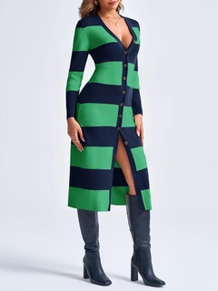 Foto 3 | Foto 3 | Vestido Tipo Suéter Saodimallsu A Rayas Con Cuello En V Y Botones Para Mujer - Venta Internacional.
