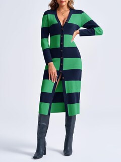 Foto 4 | Foto 4 | Vestido Tipo Suéter Saodimallsu A Rayas Con Cuello En V Y Botones Para Mujer - Venta Internacional.