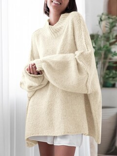 Foto 2 | Foto 2 | Jersey Saodimallsu De Punto Acanalado Con Cuello Alto Y Mangas De Murciélago Para Mujer - Venta Internacional.