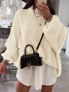 Foto 3 | Foto 3 | Jersey Saodimallsu De Punto Acanalado Con Cuello Alto Y Mangas De Murciélago Para Mujer - Venta Internacional.