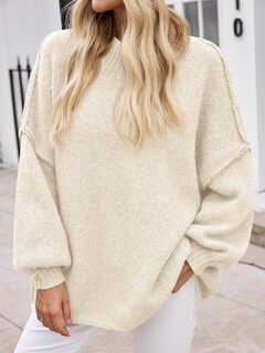 Foto 4 | Foto 4 | Jersey Saodimallsu De Punto Acanalado Con Cuello Alto Y Mangas De Murciélago Para Mujer - Venta Internacional.