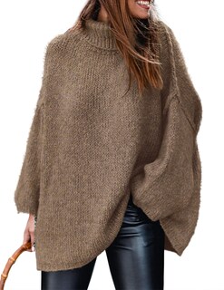 Foto 1 | Foto 1 | Jersey Prettygarden Para Mujer, Cuello Alto, De Invierno, De Gran Tamaño, Marrón - Venta Internacional.