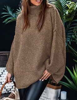 Foto 4 | Foto 4 | Jersey Prettygarden Para Mujer, Cuello Alto, De Invierno, De Gran Tamaño, Marrón - Venta Internacional.