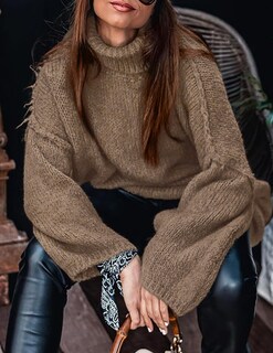 Foto 7 | Foto 7 | Jersey Prettygarden Para Mujer, Cuello Alto, De Invierno, De Gran Tamaño, Marrón - Venta Internacional.