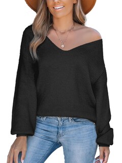 Foto 1 | Foto 1 | Jersey Cupshe Para Mujer, Cuello En V, Manga Larga, Lazo, Gran Tamaño, Negro - Venta Internacional.