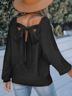 Foto 2 | Foto 2 | Jersey Cupshe Para Mujer, Cuello En V, Manga Larga, Lazo, Gran Tamaño, Negro - Venta Internacional.