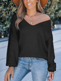 Foto 5 | Foto 5 | Jersey Cupshe Para Mujer, Cuello En V, Manga Larga, Lazo, Gran Tamaño, Negro - Venta Internacional.