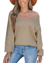 Jersey Cupshe Para Mujer, Cuello En V, Manga Larga, Lazo, Gran Tamaño, Marrón - Venta Internacional.