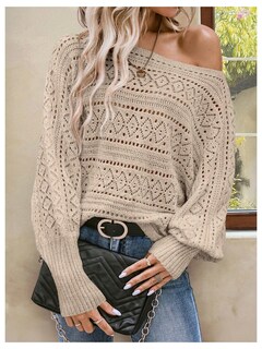 Foto 6 | Foto 6 | Jersey Verdusa De Ganchillo Con Mangas Tipo Dolman Y Cuello De Barco, Color Marrón Claro - Venta Internacional.